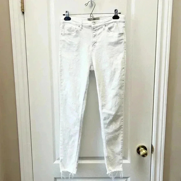 Topshop Jamie High Rise Skinny Jeans White  Ankle Cropped Raw Hem Size 26 - Picture 3 of 14